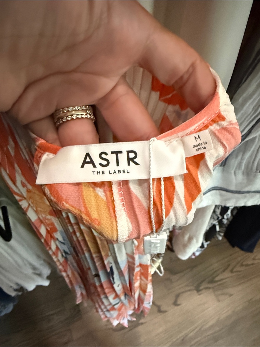 Astr Floral Pleated Spaghetti-Strap Midi Dress in Orange & White - Picture 2 of 2